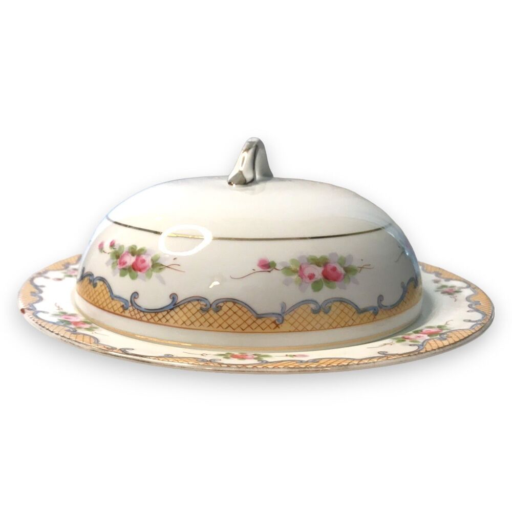 Antique Nippon M-in-Wreath Cheese Pancake Dish Lid Hand Painted Moriage 1911-21